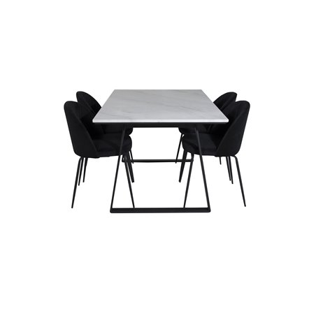 Estelle Dining Table 140*90 - White / Black, Wrinkles Dining Chair - Black Legs - Black  Velvet_4