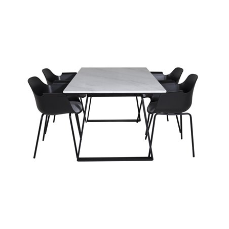 Estelle Dining Table 140*90 - White / Black, Comfort Plastic Dining Chair - Black Legs -Black Plastic_4
