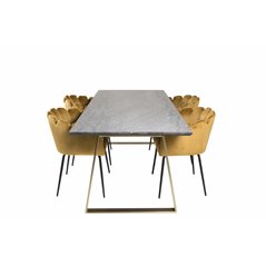 Estelle Dining Table 200*90*H76 - Grey / Brass, Limhamn - Chair - Gold Velvet_4