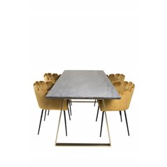 Estelle Dining Table 200*90*H76 - Grey / Brass, Limhamn - Chair - Gold Velvet_4