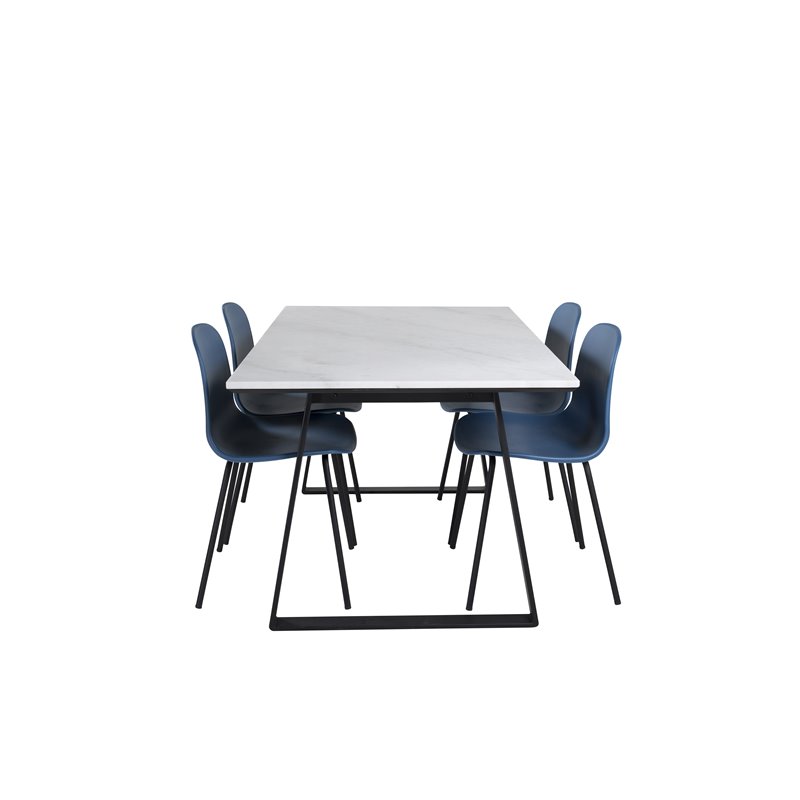 Estelle Spisebord 140 * 90 - Hvid / Sort, Arctic Dining Chair - Sorte Ben - Blue Pla stic_4