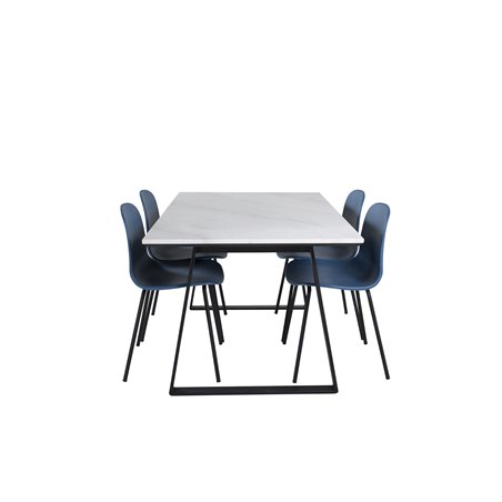 Estelle Dining Table 140*90 - White / Black, Arctic Dining Chair - Black Legs - Blue Plastic_4