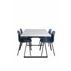 Estelle Dining Table 140*90 - White / Black, Arctic Dining Chair - Black Legs - Blue Plastic_4