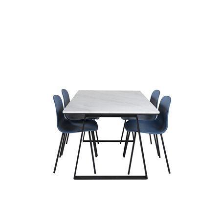 Estelle Dining Table 140*90 - White / Black, Arctic Dining Chair - Black Legs - Blue Plastic_4