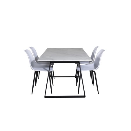 Estelle Dining Table 140*90 - White / Black, Polar Plastic Dining Chair - Black Legs / White Plastic_4