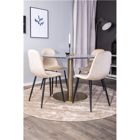 Estelle Round Dining Table ø106 H75 - Black / Brass, Polar Dining Chair- Black legs / Beige Velvet (ersätter 19902-880)_4