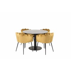 Estelle Round Dining Table ø106 H75 - Black / Black, Limhamn - Chair - Gold Velvet_4