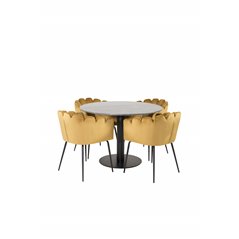 Estelle Round Dining Table ø106 H75 - Black / Black, Limhamn - Chair - Gold Velvet_4