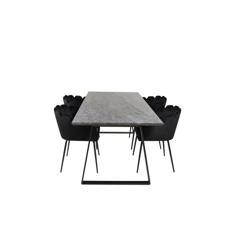 Estelle Dining Table 200*90*H76 - Black / Black, Limhamn - Chair - Black Velvet_4