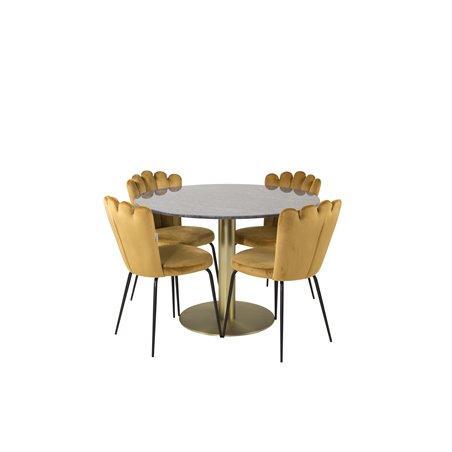 Estelle Round Dining Table ø106 H75 - Black / Brass, Limhamn Light - Chair - Gold Velvet_4