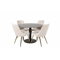 Estelle Round Dining Table ø106 H75 - Black / Black, Velvet Deluxe Dining Chair - Beige / Brass_4