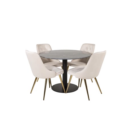 Estelle Round Dining Table ø106 H75 - Black / Black, Velvet Deluxe Dining Chair - Beige / Brass_4