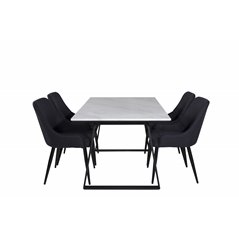 Estelle Dining Table 140*90 - White / Black, Plaza Dining Chair - Black Legs - Black Fabric_4