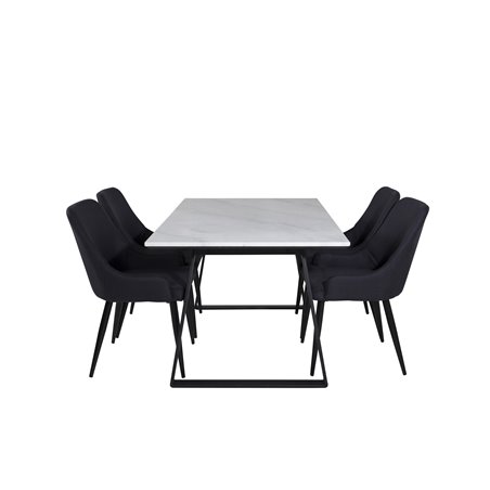 Estelle Dining Table 140*90 - White / Black, Plaza Dining Chair - Black Legs - Black Fabric_4