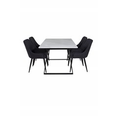 Estelle Dining Table 140*90 - White / Black, Plaza Dining Chair - Black Legs - Black Fabric_4