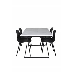 Estelle Dining Table 140*90 - White / Black, Arctic Dining Chair - Black Legs - Black Plastic_4