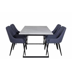 Estelle Dining Table 140*90 - White / Black, Plaza Dining Chair - Black Legs - Blue Fabric_4