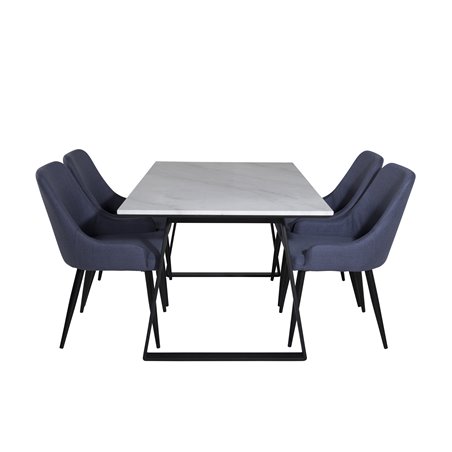 Estelle ruokapöytä 140 * 90 - valkoinen / musta, Pla za ruokapöydän tuoli - mustat jalat - Blue kangas_4