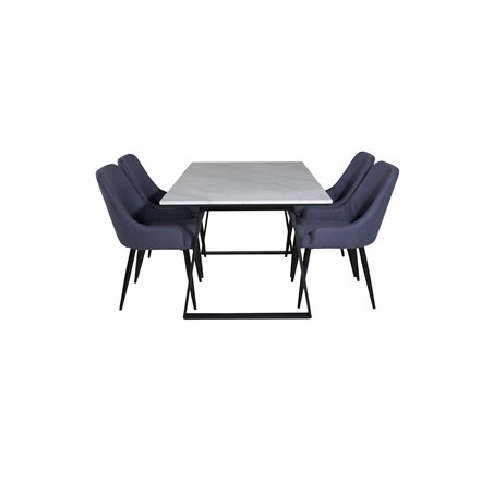 Estelle ruokapöytä 140 * 90 - valkoinen / musta, Pla za ruokapöydän tuoli - mustat jalat - Blue kangas_4