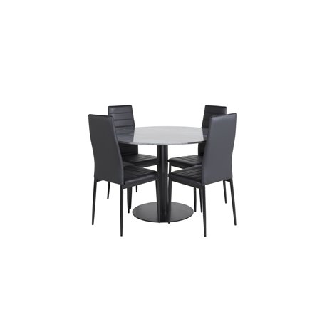 Estelle Rundt Spisebord ø106 H75 - Sort / Sort, Slank Spisebordsstol med høj ryg - Sorte Ben - Sort PU_4