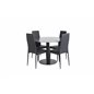 Estelle Round Dining Table ø106 H75 - Black / Black, Slim High Back Dining Chair - Black Legs - Black PU_4