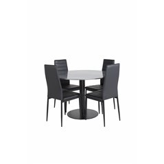 Estelle Round Dining Table ø106 H75 - Black / Black, Slim High Back Dining Chair - Black Legs - Black PU_4