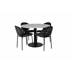 Estelle Round Dining Table ø106 H75 - White / Black, Vault Dining Chair - Black legs - Black Flower printed fabric_4