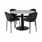 Estelle Round Dining Table ø106 H75 - White / Black, Vault Dining Chair - Black legs - Black Flower printed fabric_4