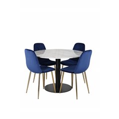 Estelle Round Dining Table ø106 H75 - White / Black, Polar Dining Chair - Blue / Brass_4