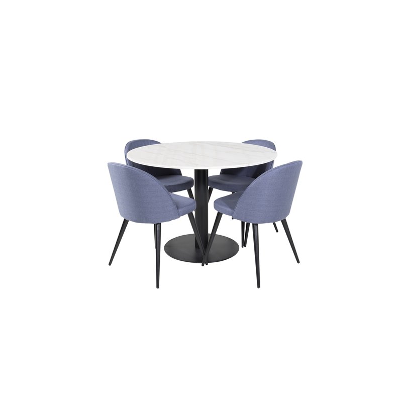 Estelle Rundt Spisebord ø106 H75 - Hvid / Sort, Velvet Dining Chiar - Sorte ben - Blue Stof_4