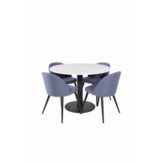 Estelle Round Dining Table ø106 H75 - White / Black, Velvet Dining Chiar - Black legs - Blue Fabric_4