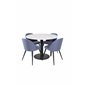 Estelle Round Dining Table ø106 H75 - White / Black, Velvet Dining Chiar - Black legs - Blue Fabric_4