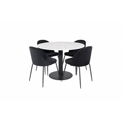 Estelle Round Dining Table ø106 H75 - White / Black, Wrinkles Dining Chair - Black Legs - Black Velvet_4