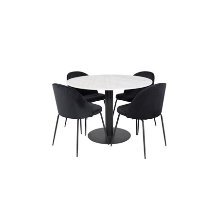 Estelle Round Dining Table ø106 H75 - White / Black, Wrinkles Dining Chair - Black Legs - Black Velvet_4