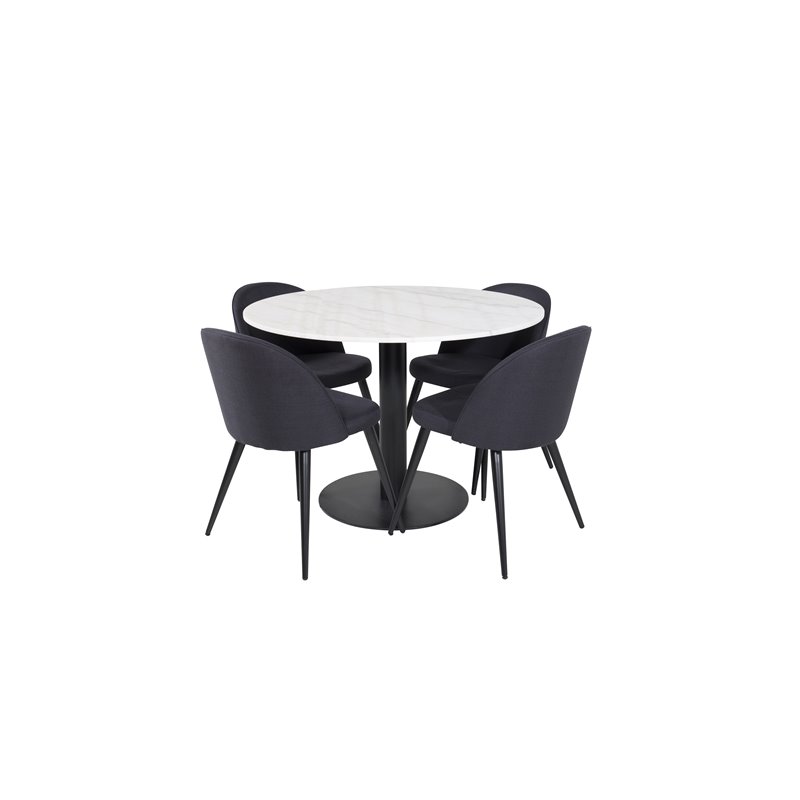 Estelle Round Dining Table ø106 H75 - White / Black, Velvet Dining Chiar - Black legs- Black Fabric_4