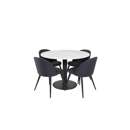 Estelle Rundt Spisebord ø106 H75 - Hvid / Sort, Velvet Dining Chiar - Sorte ben- Sort Stof_4