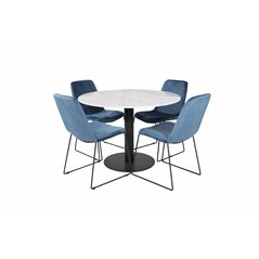 Estelle Round Dining Table ø106 H75 - White / Black, Muce Dining Chair - Black Legs - Blue Velvet_4