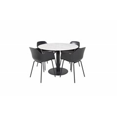 Estelle Round Dining Table ø106 H75 - White / Black, Comfort Plastic Dining Chair - Black Legs -Black Plastic_4