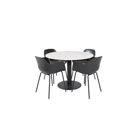 Estelle Round Dining Table ø106 H75 - White / Black, Comfort Plastic Dining Chair - Black Legs -Black Plastic_4