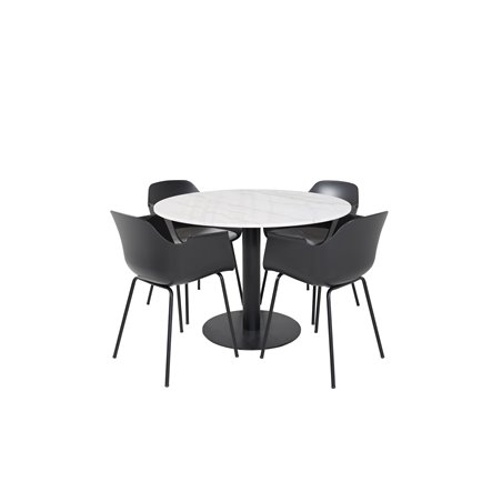 Estelle Pyöreä ruokapöytä ø106 H75 - Valkoinen / musta, Comfort Plastic ruokapöydän tuoli - Mustat jalat -Musta Pla Pla