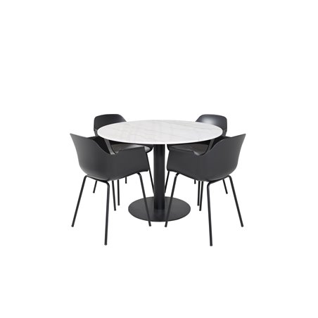 Estelle Round Dining Table ø106 H75 - White / Black, Comfort Plastic Dining Chair - Black Legs -Black Plastic_4