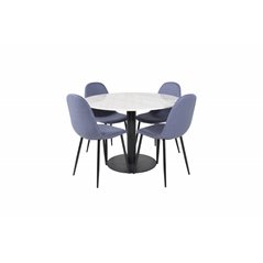 Estelle Round Dining Table ø106 H75 - White / Black, Polar Dining Chair - Black Legs - Blue Fabric_4