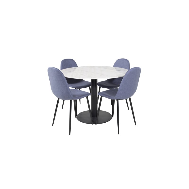 Estelle Round Dining Table ø106 H75 - White / Black, Polar Dining Chair - Black Legs - Blue Fabric_4