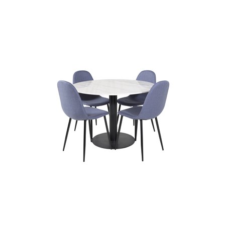 Estelle Round Dining Table ø106 H75 - White / Black, Polar Dining Chair - Black Legs - Blue Fabric_4