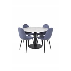 Estelle Round Dining Table ø106 H75 - White / Black, Polar Dining Chair - Black Legs - Blue Fabric_4