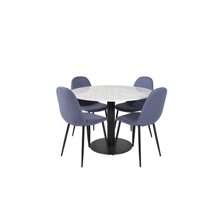 Estelle Round Dining Table ø106 H75 - White / Black, Polar Dining Chair - Black Legs - Blue Fabric_4