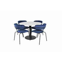 Estelle Round Dining Table ø106 H75 - White / Black, Arrow armchair - Black Legs - Blue Velvet_4