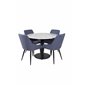 Estelle Round Dining Table ø106 H75 - White / Black, Plaza Dining Chair - Black Legs - Blue Fabric_4