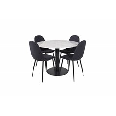 Estelle Round Dining Table ø106 H75 - White / Black, Polar Dining Chair - Black Legs - Black Fabric_4