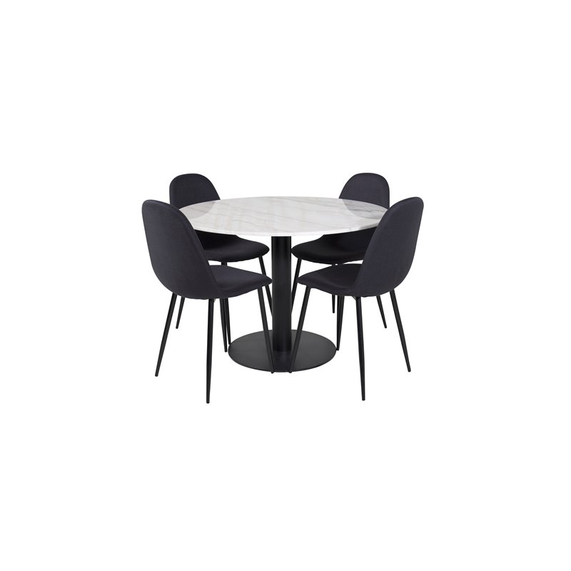 Estelle Round Dining Table ø106 H75 - White / Black, Polar Dining Chair - Black Legs - Black Fabric_4